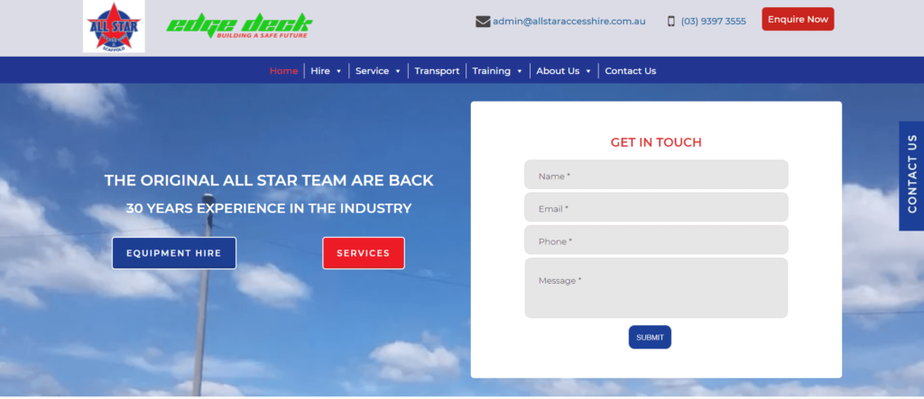 All Star Access Hire Website Screen Shot